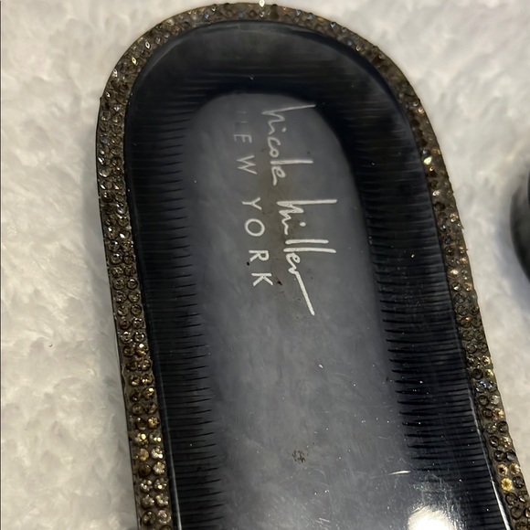 NICOLE MILLER NY Black Studded Slide Jelly Sandals with rhinestone trim. Size 9 - Picture 2 of 6